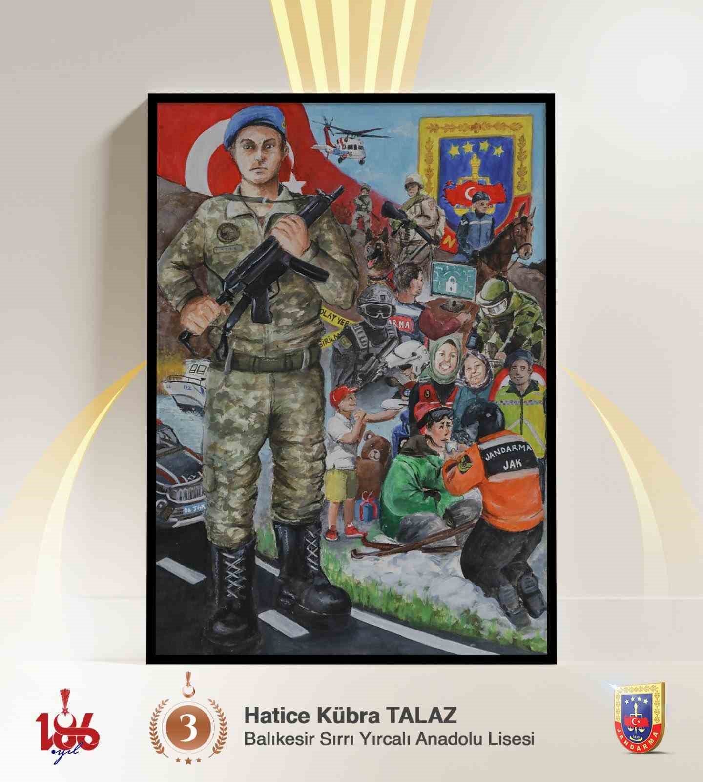 Liseler arası resim yarışmasında jandarma temasıyla yapılan eserler ödüllendirildi.